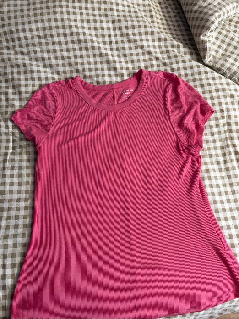 American Eagle Outfitters Pink Ribbed Short Sleeve Tee